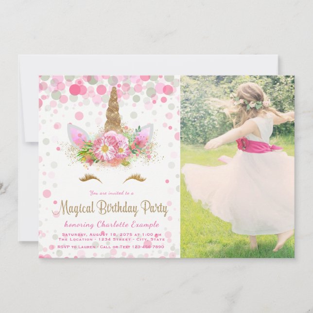 Unicorn Photo Unicorn Birthday Party Invitations (Front)