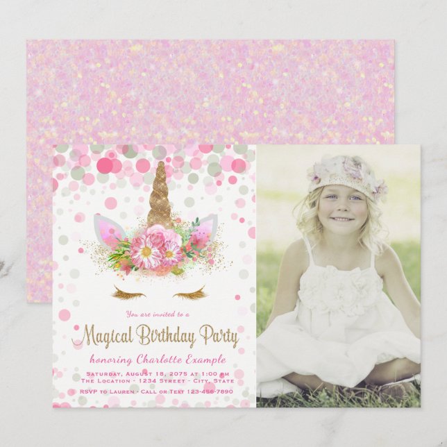 Unicorn Photo Unicorn Birthday Party Invitations (Front/Back)