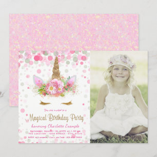 Unicorn Photo Unicorn Birthday Party Invitations