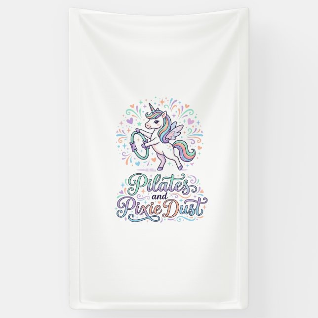Unicorn Pilates and Pixie Dust White Background Ve Banner (Vertical)