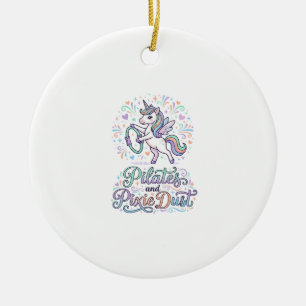 Unicorn Pilates and Pixie Dust White Background Ve Ceramic Tree Decoration