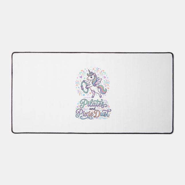 Unicorn Pilates and Pixie Dust White Background Ve Desk Mat (Front)