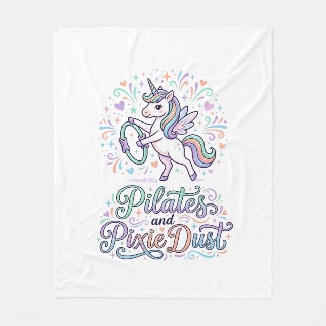 Unicorn Pilates and Pixie Dust White Background Ve Fleece Blanket (Front)