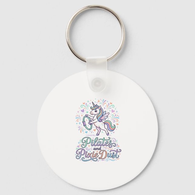 Unicorn Pilates and Pixie Dust White Background Ve Key Ring (Front)