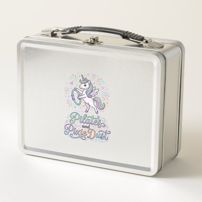 Unicorn Pilates and Pixie Dust White Background Ve Metal Lunch Box (Front)