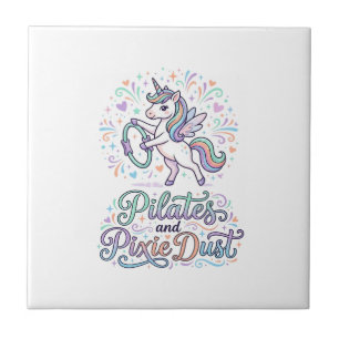 Unicorn Pilates and Pixie Dust White Background Ve Tile