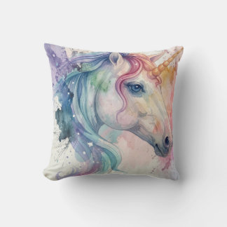 Unicorn Pillow: watercolor in vivid colours Cushion