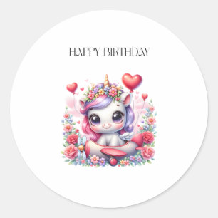 Unicorn Pilot Birthday Classic Round Sticker