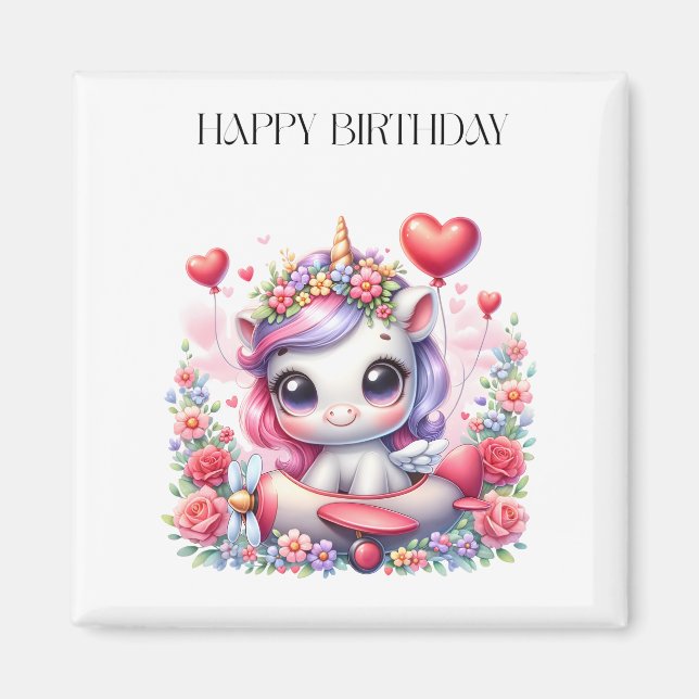 Unicorn Pilot Birthday Magnet (Front)