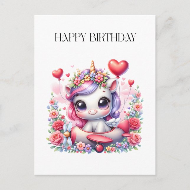 Unicorn Pilot Birthday Postcard (Front)