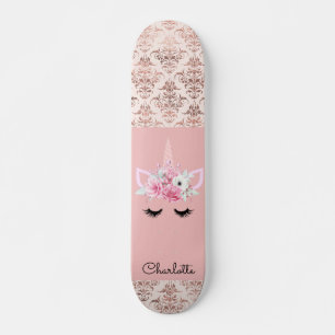 Unicorn Pin Damask Personalized Skateboard