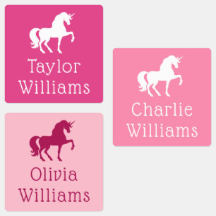 Unicorn pink adhesive waterproof kids name