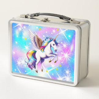 Unicorn Pink and Blue Iridescent Sparkle Metal Lunch Box