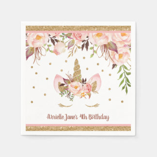 Unicorn Pink and Gold Birthday Party Napkins