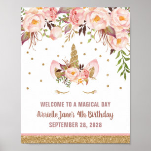 Unicorn Pink and Gold Birthday Party Welcome Sign