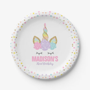 Unicorn Pink And Gold Paper Plate 7" Paper Plates