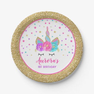 Unicorn Pink And Gold Paper Plate 7" Paper Plates