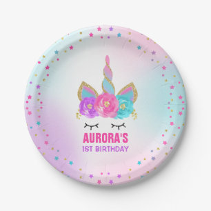 Unicorn Pink And Gold Paper Plate 7" Paper Plates