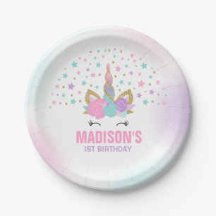 Unicorn Pink And Gold Paper Plate 7" Paper Plates