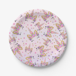 Unicorn Pink And Gold Paper Plate 7" Paper Plates