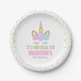 Unicorn Pink And Gold Paper Plate 7" Paper Plates