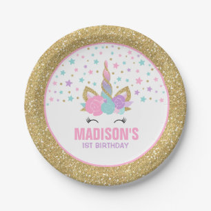Unicorn Pink And Gold Paper Plate 7" Paper Plates