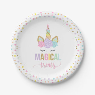 Unicorn Pink And Gold Paper Plate 7" Paper Plates