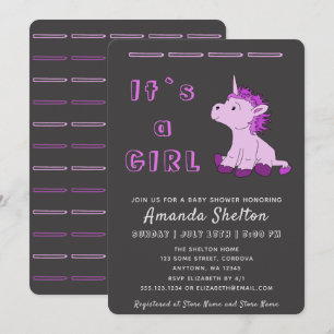 Unicorn Pink Baby Girl Shower Invitation Card