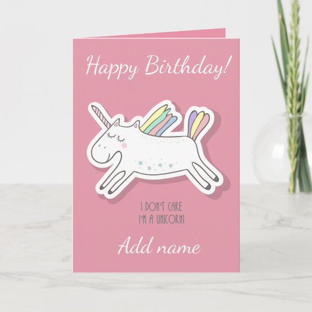 Unicorn, Pink, Birthday Card. Card (Front)