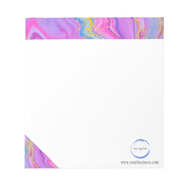 Unicorn Pink Blue Yellow Business Branding Notepad (Front)