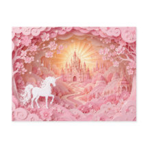 Unicorn Pink Castle Postcard