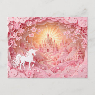Unicorn Pink Castle Postcard