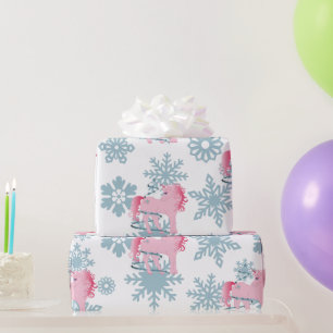 Unicorn Pink  Cute Girl Whimsical Snowflakes Wrapping Paper