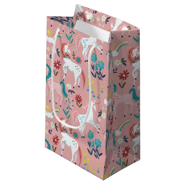 Unicorn pink cute magical girls birthday small gift bag (Front Angled)