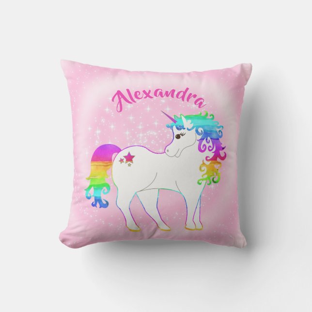 Unicorn Pink Cute Stars Custom Girl Nursery Cushion (Front)