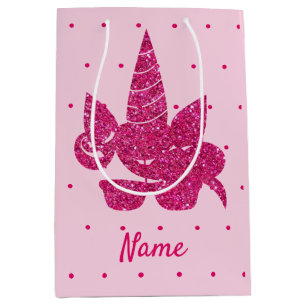 Unicorn pink faux glitter cute sunglasses girly  medium gift bag