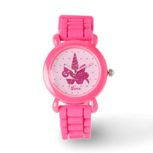 Unicorn pink faux glitter cute sunglasses girly watch