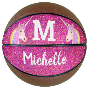 Unicorn Pink Faux Glitter Personalised Girls Basketball