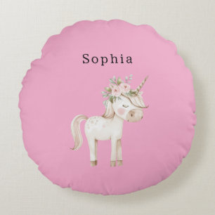 Unicorn Pink Floral Round Cushion