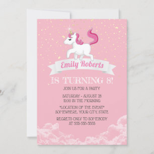 Unicorn Pink Girl Birthday Party Invitation