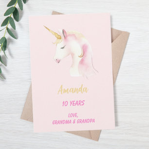 Unicorn pink girl happy birthday card