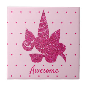 Unicorn Pink Glitter Cute Girly Kids Tile