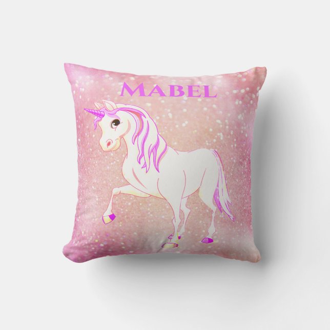 Unicorn  Pink Glitter Girl Cute Nursery Cushion (Front)
