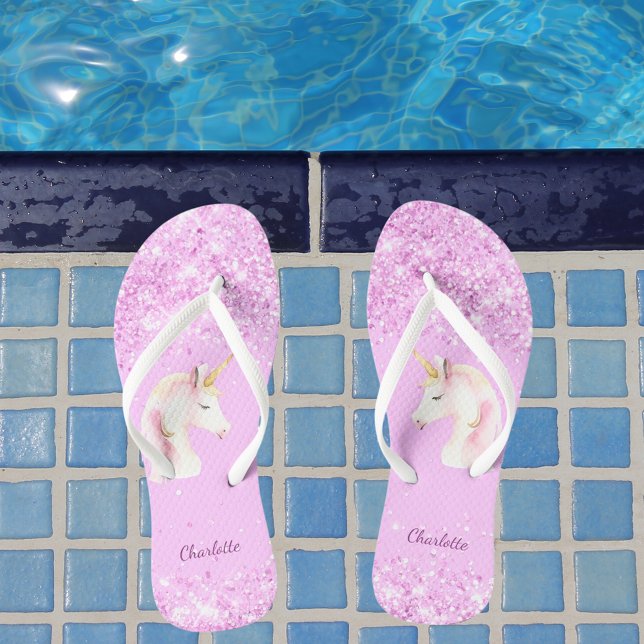 Unicorn pink glitter name flip flops (Creator Uploaded)
