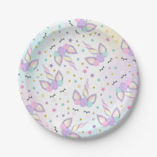 Unicorn Pink Glitter Paper Plate 7" Paper Plates