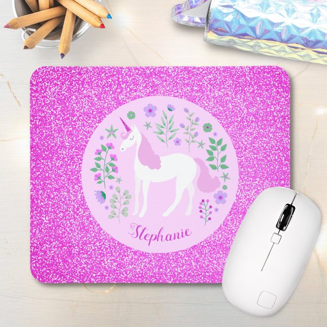 Unicorn Pink Glitter Personalised Name Mouse Mat (Creator Uploaded)