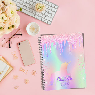 Unicorn pink glitter rainbow rose gold name 2023 planner