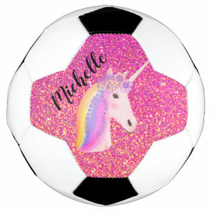 Unicorn Pink Glitter Sparkles Girls Personalised Football