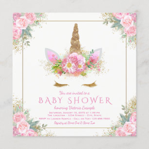 Unicorn Pink Gold Baby Shower Invitations