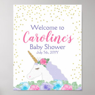 Unicorn Pink & Gold Baby Shower Welcome Poster